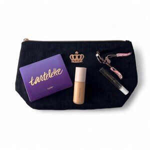 Juicy Couture Black Velvet Pouch Rose Gold Crown Zipper Cosmetic Travel Bag